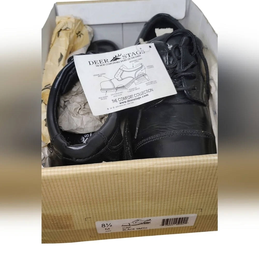 Deer Stags Black Oxfords Polished Leather Cap-Toe
